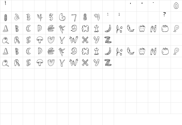 Scrap Food Regular  glyph index