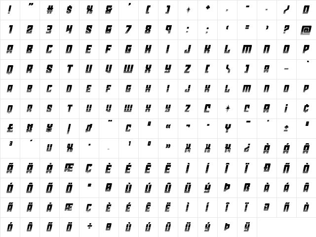 Star Guard Halftone Italic Italic  glyph index