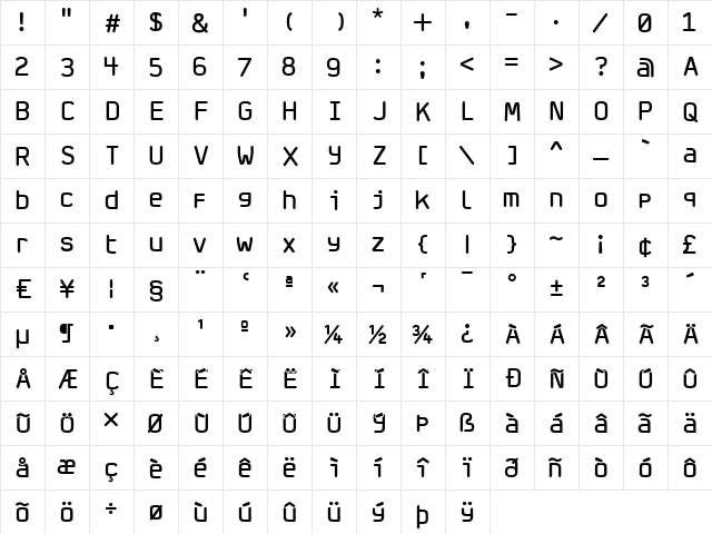 Jigger-RoundedFront Regular  glyph index