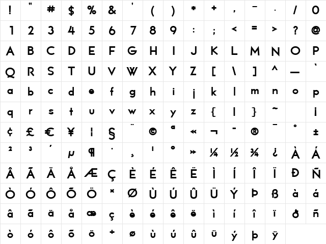 Lionel Text Diesel Regular  glyph index