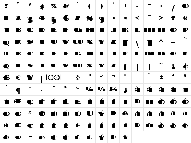 Tara Bulbous NF Regular  glyph index