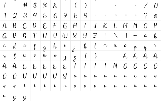 Raliqa Regular  glyph index