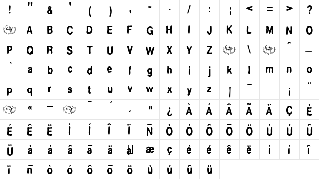 BlueStuff Regular  glyph index