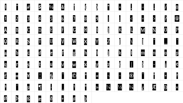 Zeitgeist MT Regular  glyph index