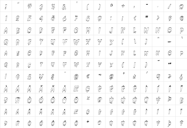 Creepy HollowCondensed Italic  glyph index