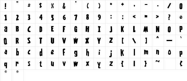 Kentuckyfried Regular  glyph index