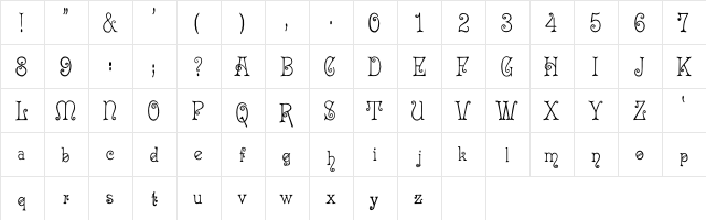 AcadianC Regular  glyph index