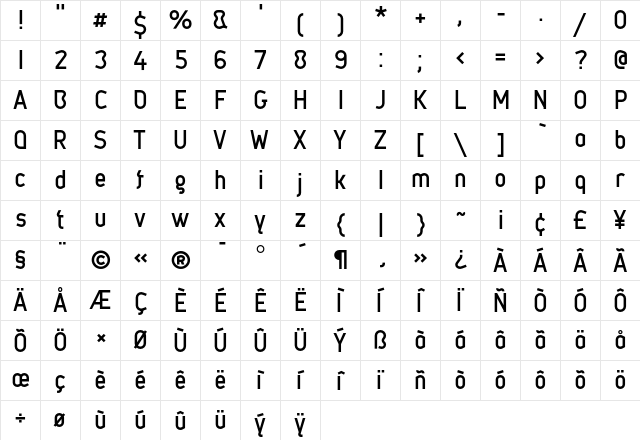 Metsys Medium  glyph index
