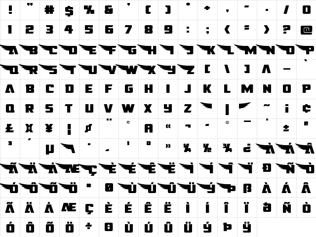 American Kestrel Straight Exp Expanded  glyph index