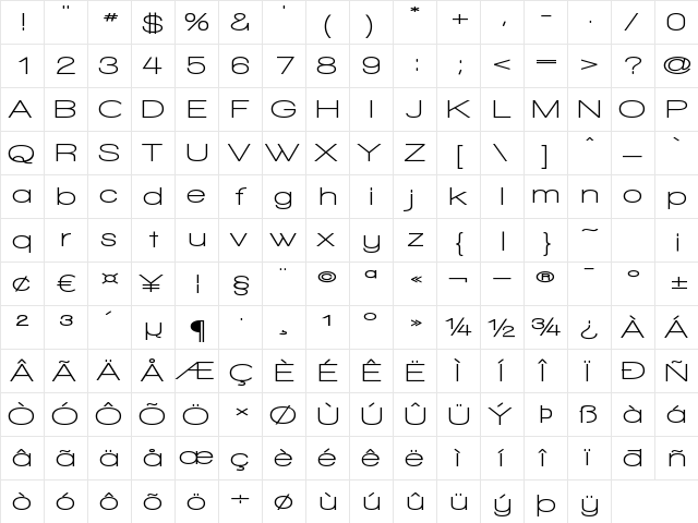 Walkway Expand Bold Regular  glyph index