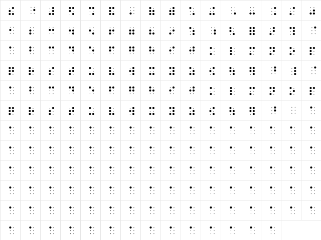 SimBraille Regular  glyph index