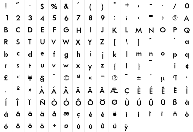 Limerick-Serial-Medium Regular  glyph index