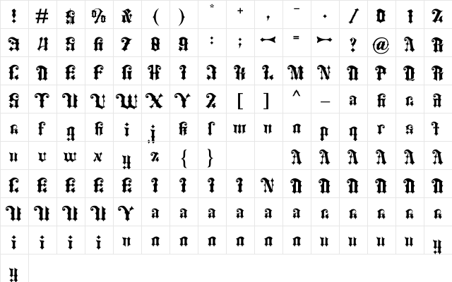 Quacko Mahaka Regular  glyph index