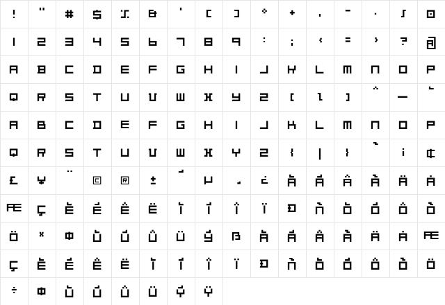DeStijl Regular  glyph index
