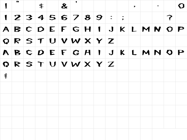 Jim Dandy 3 Bold  glyph index