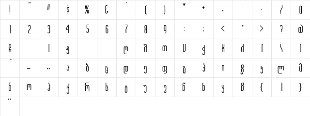 Imedi Regular  glyph index