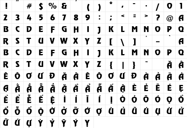 .VnRevueH Medium  glyph index