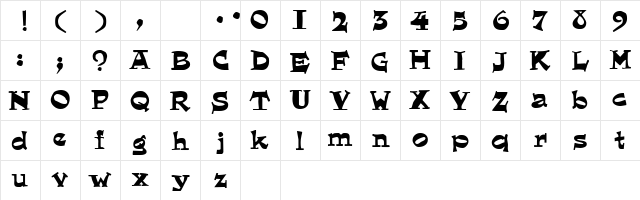 Eglantine Regular  glyph index
