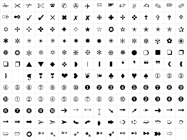 WingedBatsSH Medium  glyph index