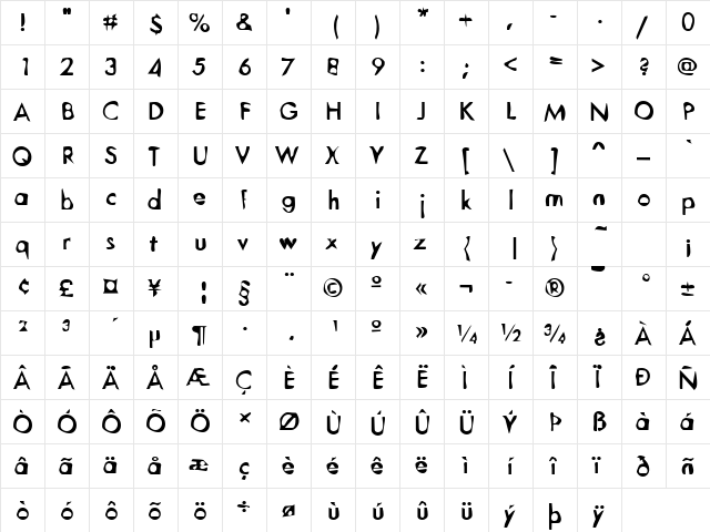 DTCDirtyM17 Regular  glyph index