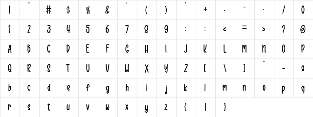 One Shot Regular  glyph index