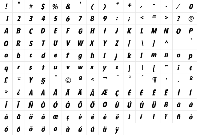 Iflorida Bold  glyph index