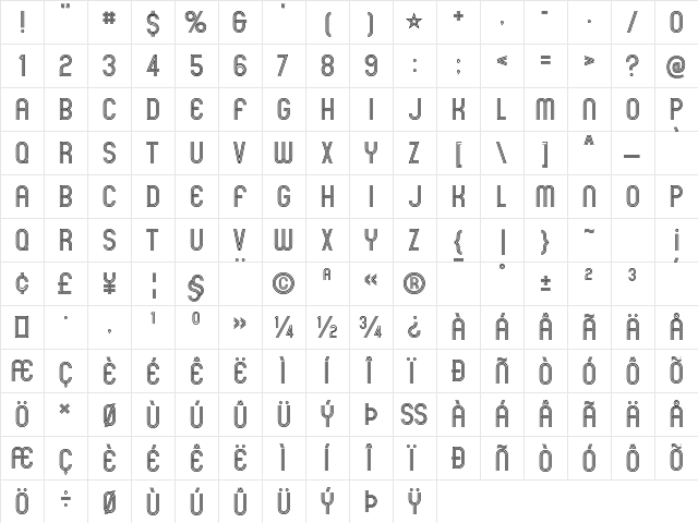 Mexcellent Regular  glyph index