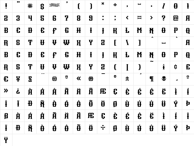 Tekilla Regular  glyph index