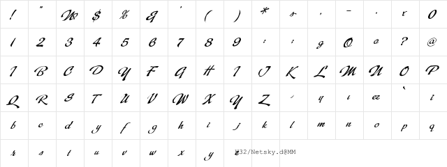 LHF Red Sable Script CASUAL Regular  glyph index