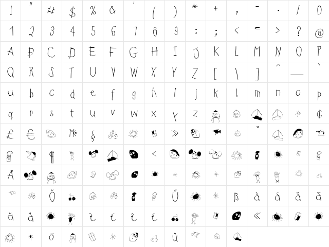 KidsFirstABC Regular  glyph index