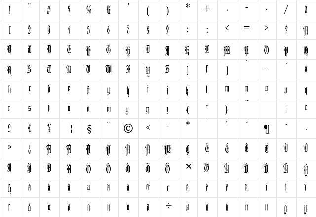 Duerer Gotisch Regular  glyph index