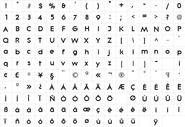 Litera Bold  glyph index