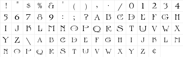 LHFStrongNouveau Regular  glyph index