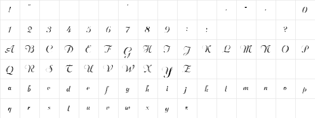 Beachman Script Regular  glyph index