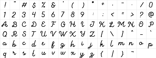 Vanillate Regular  glyph index