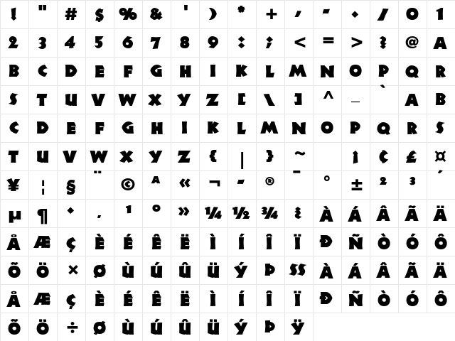 Neuland LT Std Black  glyph index