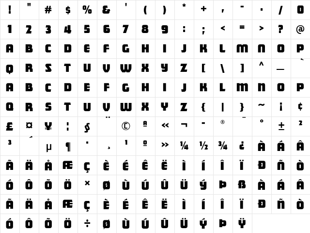 Matinee-Gothic Regular  glyph index