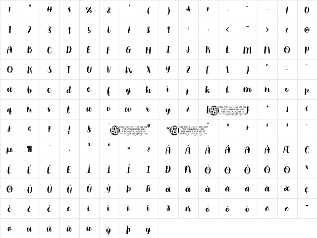 Moonbright Demo Regular  glyph index