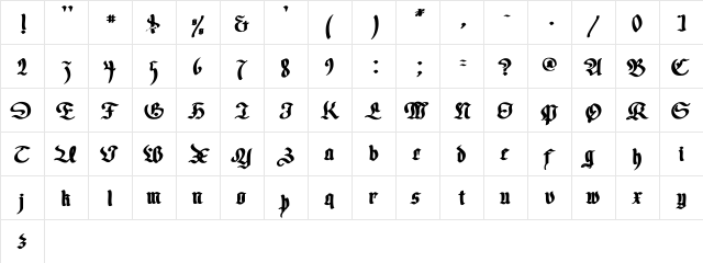 Faustus Bold Bold  glyph index