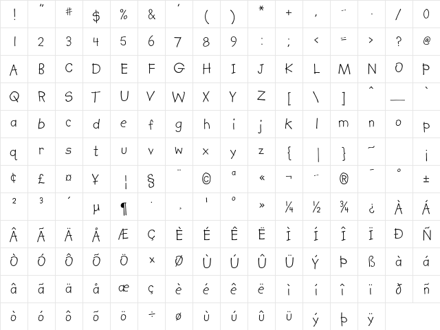 Kidprint MT Std Regular  glyph index