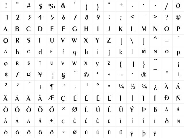 Peinaud Medium  glyph index