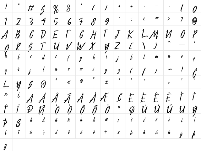 Bella Regina Due Regular  glyph index