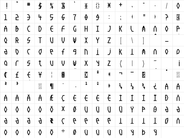 Union Regular  glyph index