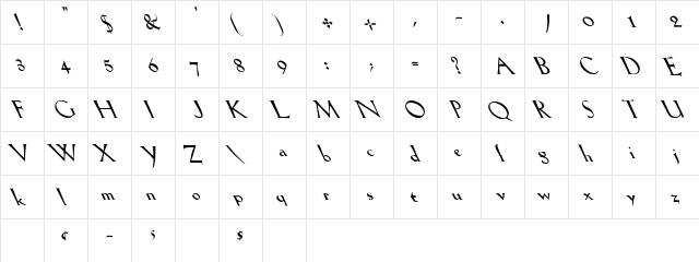 Lilith Heavy Leftie  glyph index