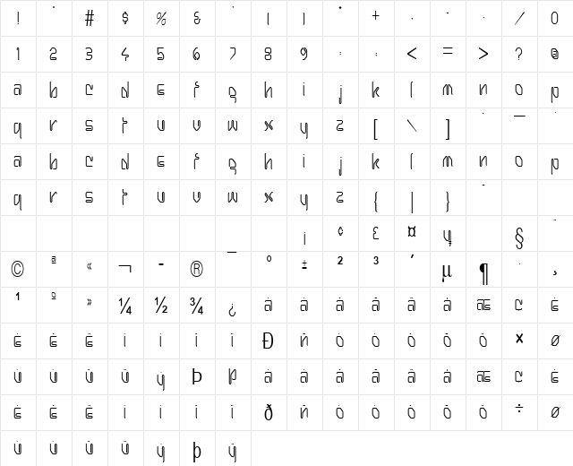 Hanger-Condensed Normal  glyph index