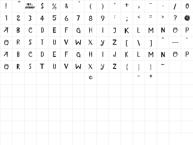 Island of Misfit Toys Alt. Regular  glyph index