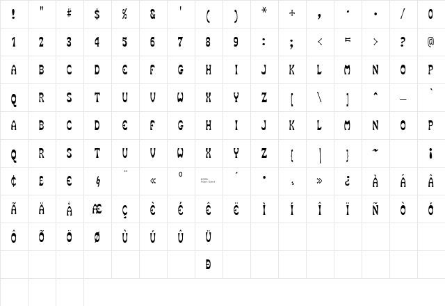 SmokeHouse Regular  glyph index