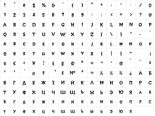 Vampire95 Regular  glyph index