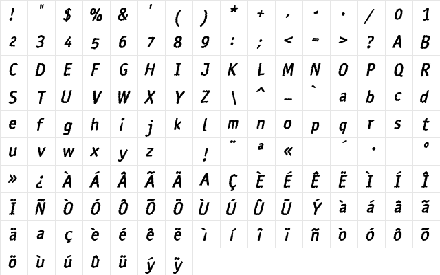 Rosango BoldItalic  glyph index