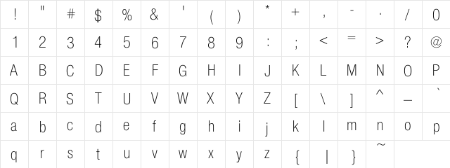 AddingtonThin Cond Regular  glyph index